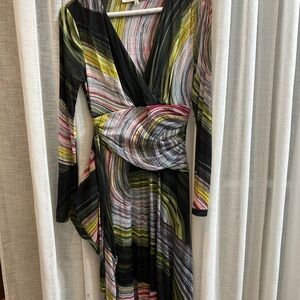 Diane Von Furstenberg Black and Pink Swirl Long Sleeve Dress